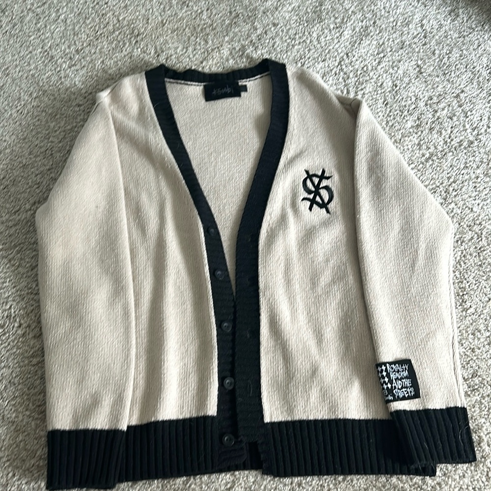 KSUBI tan and black wool cardigan medium